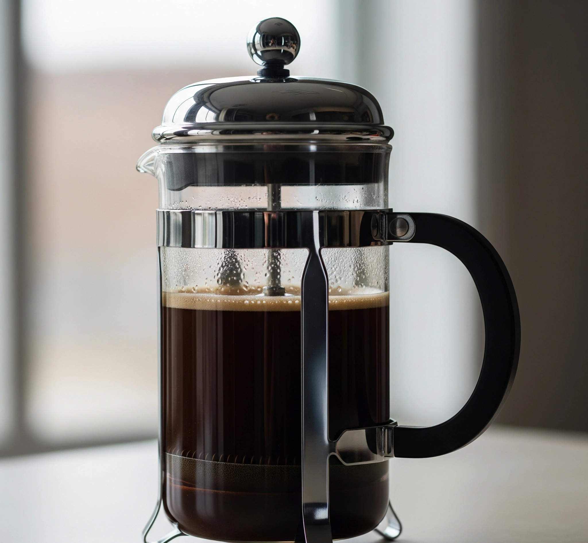 Ilustrasi French Press dengan kopi di dalamnya