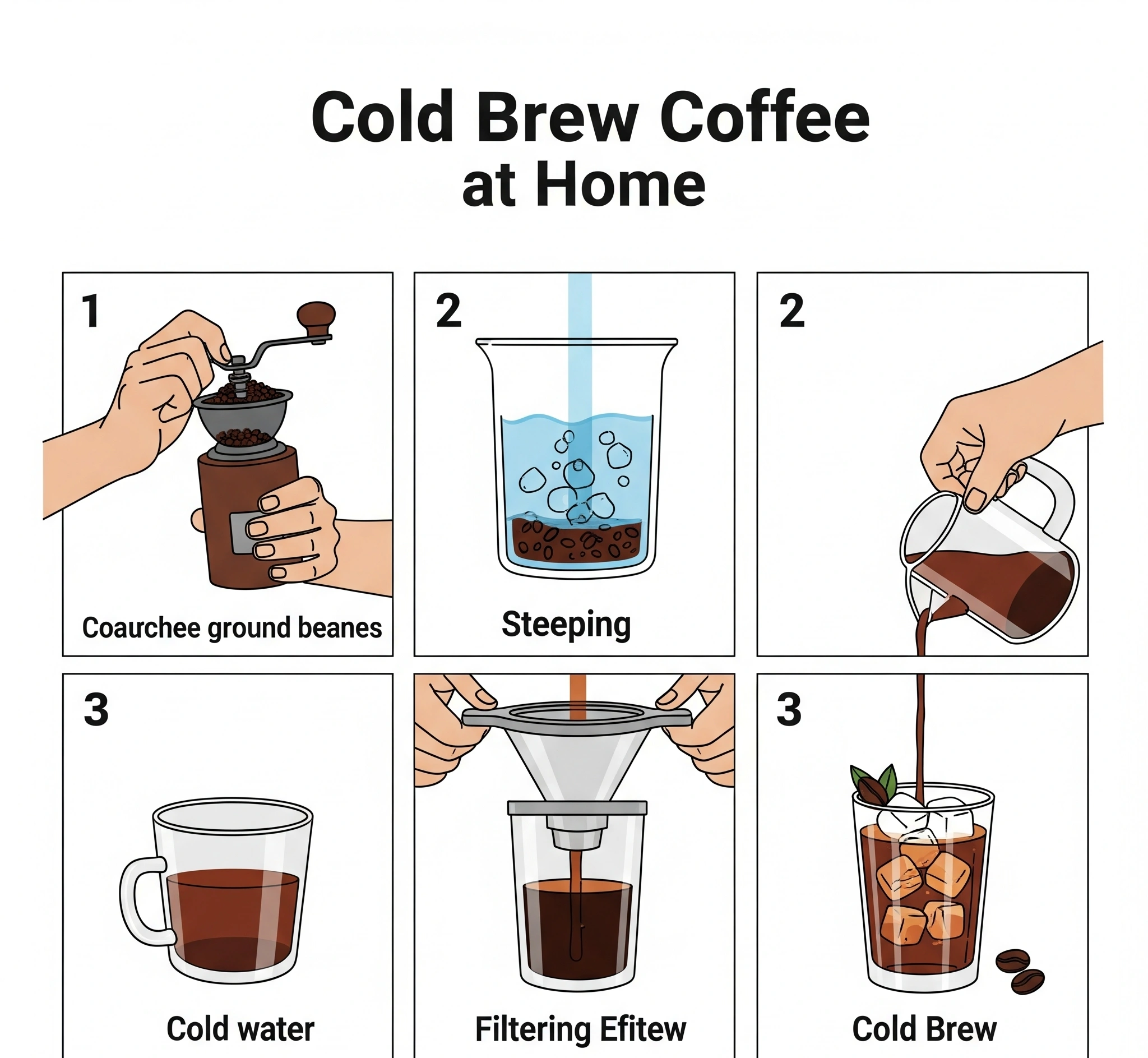 Ilustrasi Proses pembuatan cold brew di rumah