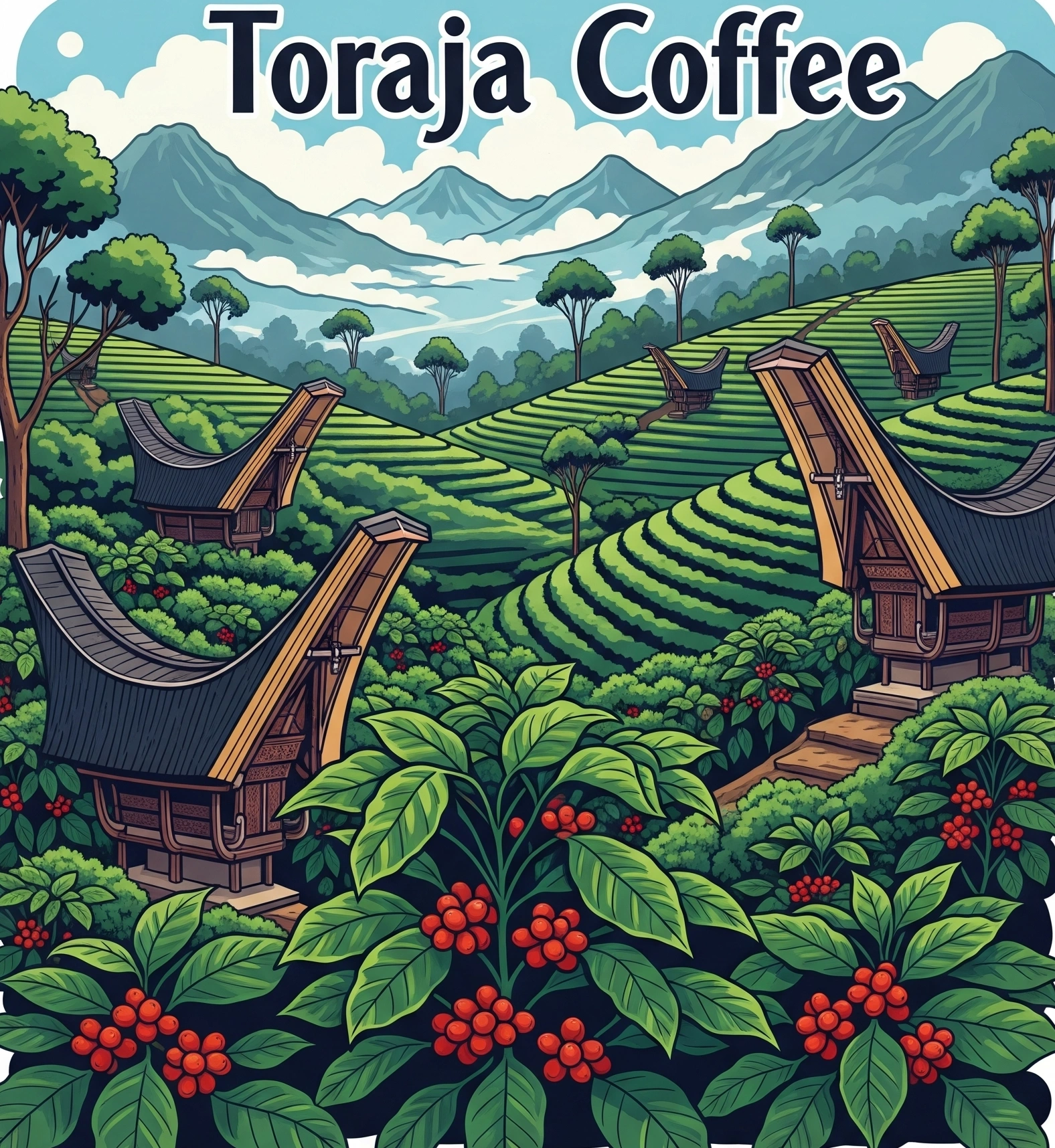 Pemandangan kebun kopi toraja yang subur di dataran tinggi Toraja