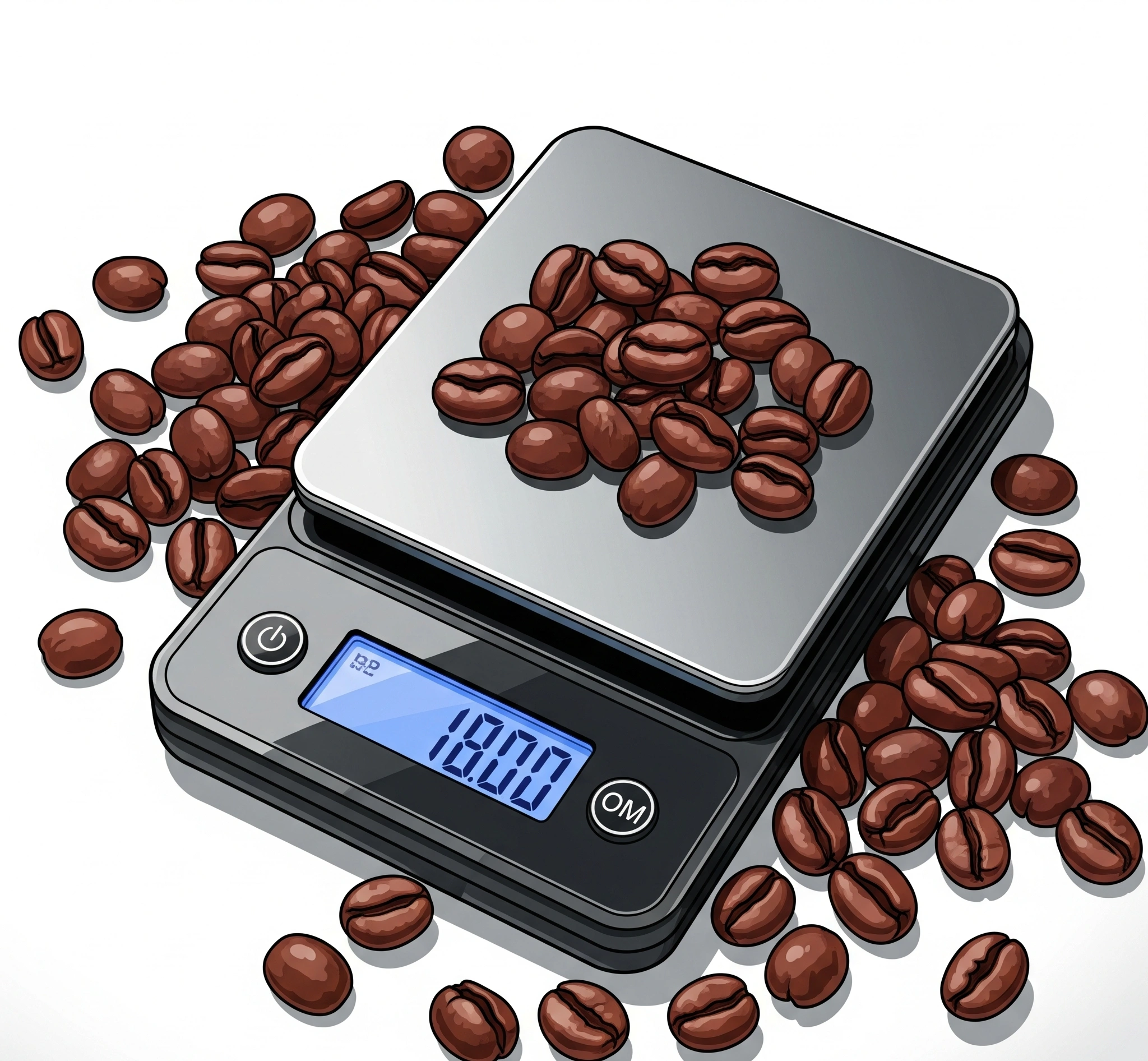Timbangan kopi digital dan biji kopi